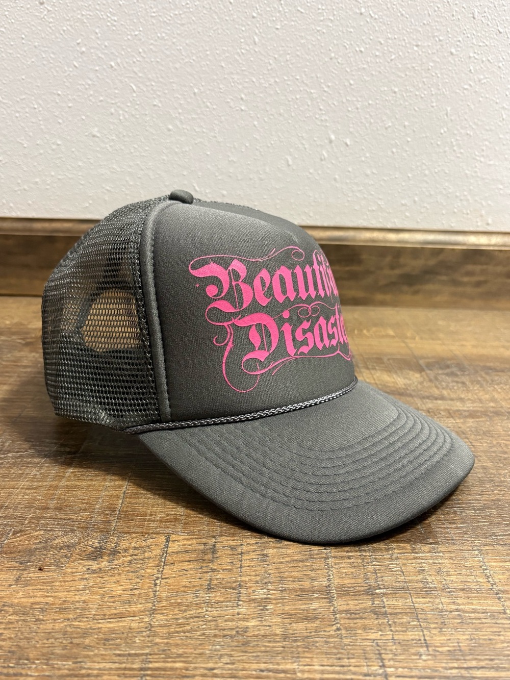 OTTO Gray Mesh Trucker Cap with Pink Beautiful Disaster